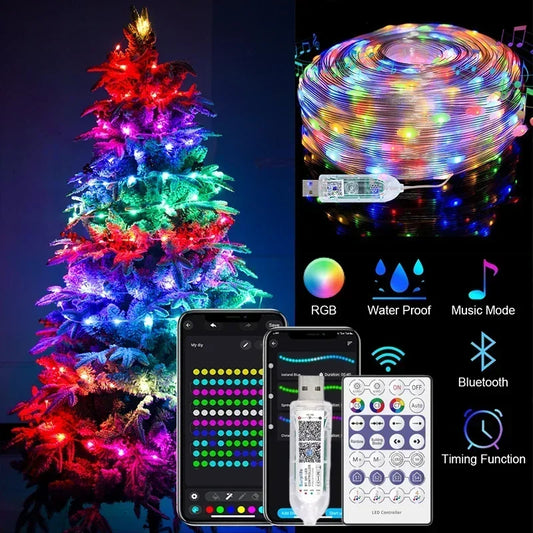 40M Christmas Tree String Lights Bluetooth WS2812B RGBIC Fairy LED String Light Party Wedding Festoon Garland Decoration Outdoor